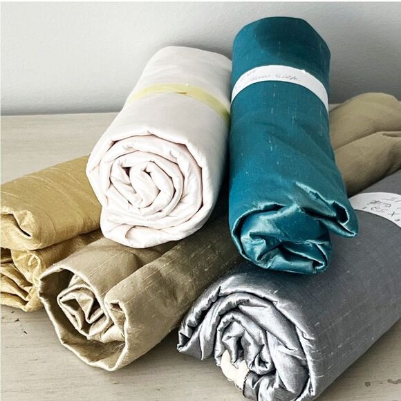 Raw Silk Fabric Remnants 1/2 - 3/4 yard cuts, Gold, Ivory, Silver, Turquoise - Picture 1 of 14